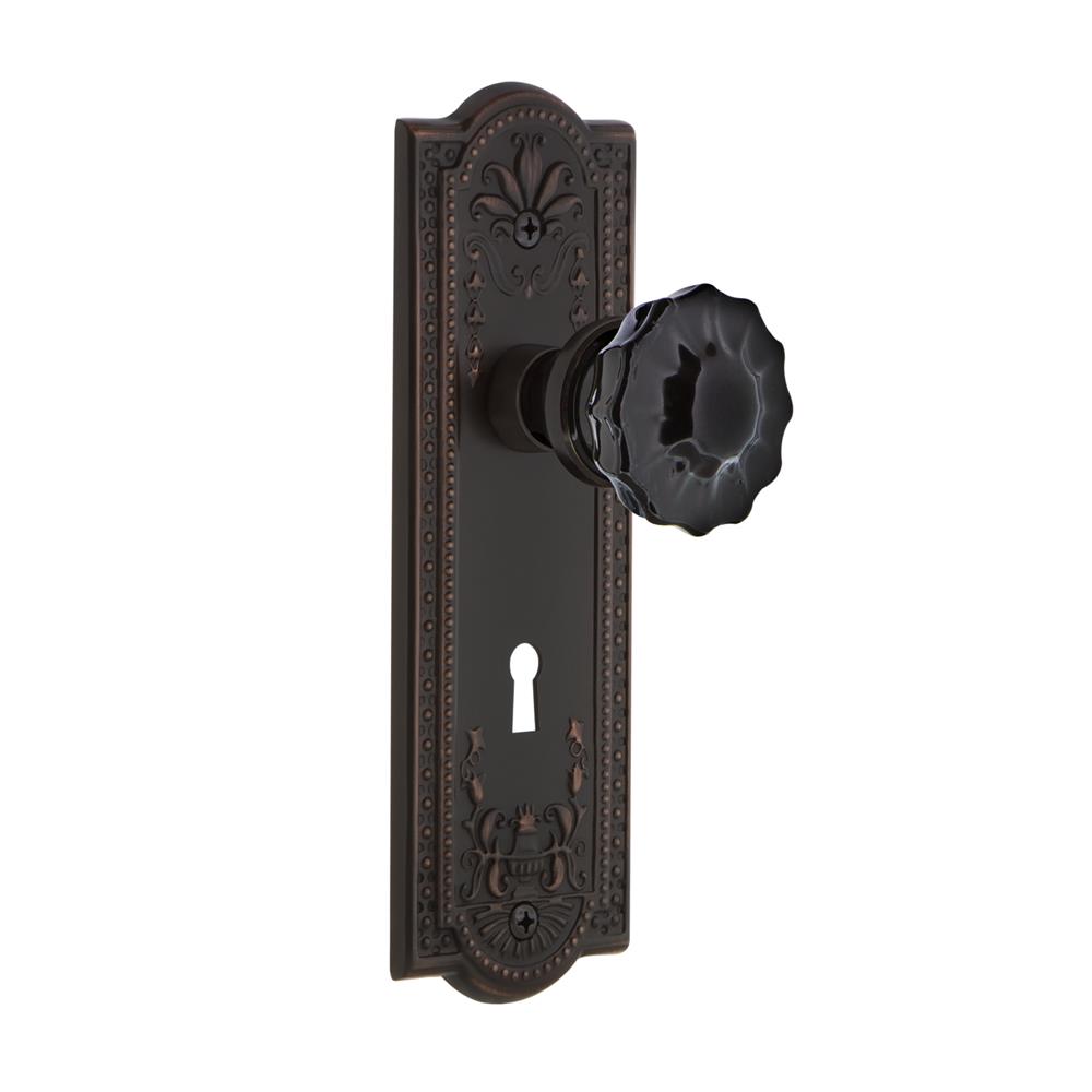 Nostalgic Warehouse MEACRB Colored Crystal Meadows Plate with Keyhole Passage Crystal Black Glass Door Knob in Timeless Bronze